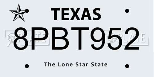 8PBT952 Texas License Plate