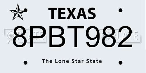 8PBT982 Texas License Plate