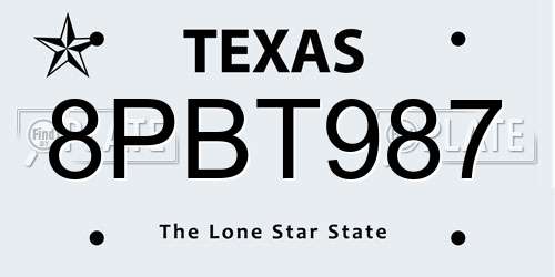 8PBT987 Texas License Plate