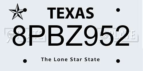 8PBZ952 Texas License Plate