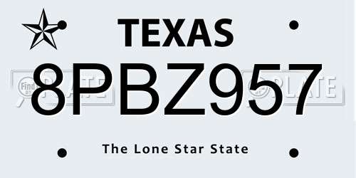 8PBZ957 Texas License Plate