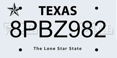 8PBZ982 Texas License Plate