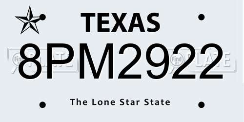 8PM2922 Texas License Plate