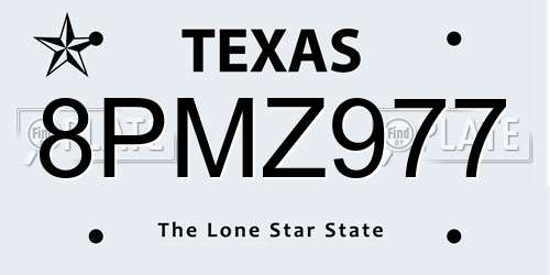 8PMZ977 Texas License Plate