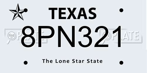 8PN321 Texas License Plate