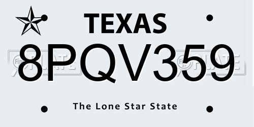 8PQV359 Texas License Plate