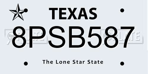 8PSB587 Texas License Plate