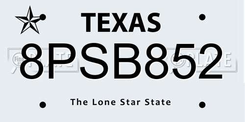 8PSB852 Texas License Plate