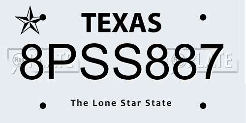 8PSS887 Texas License Plate