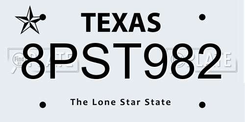 8PST982 Texas License Plate