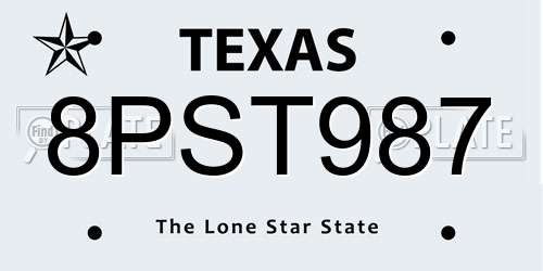 8PST987 Texas License Plate