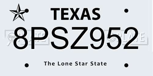 8PSZ952 Texas License Plate