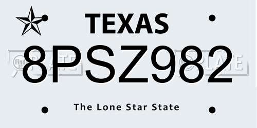 8PSZ982 Texas License Plate