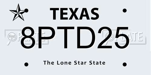 8PTD25 Texas License Plate