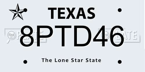 8PTD46 Texas License Plate