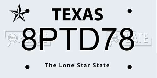 8PTD78 Texas License Plate