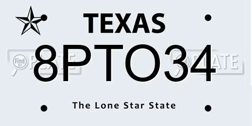 8PTO34 Texas License Plate