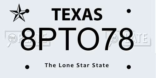 8PTO78 Texas License Plate