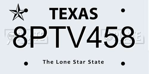 8PTV458 Texas License Plate