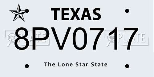 8PV0717 Texas License Plate