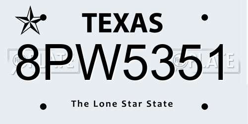 8PW5351 Texas License Plate