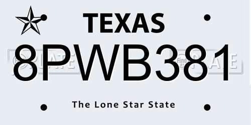 8PWB381 Texas License Plate