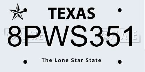 8PWS351 Texas License Plate