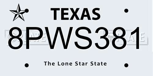 8PWS381 Texas License Plate