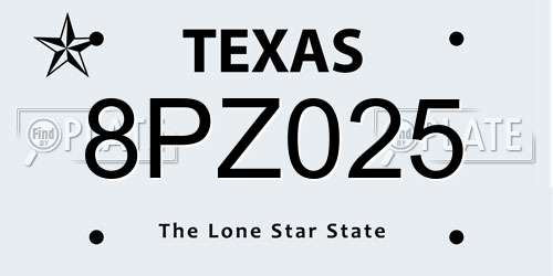8PZ025 Texas License Plate