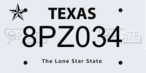 8PZ034 Texas License Plate