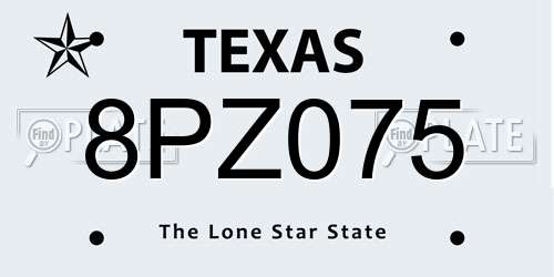 8PZ075 Texas License Plate