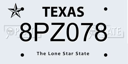 8PZ078 Texas License Plate