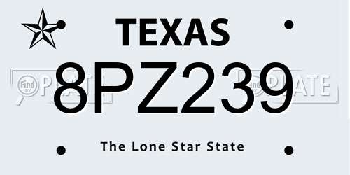 8PZ239 Texas License Plate