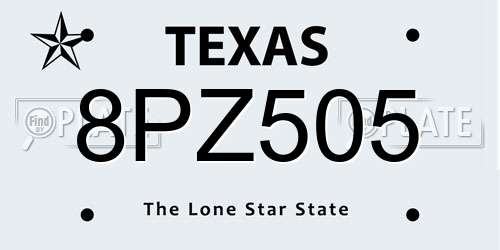 8PZ505 Texas License Plate
