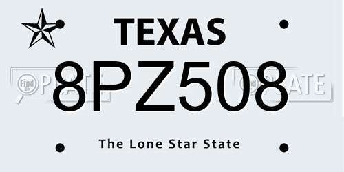 8PZ508 Texas License Plate