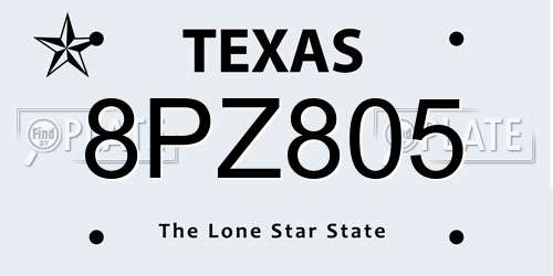 8PZ805 Texas License Plate