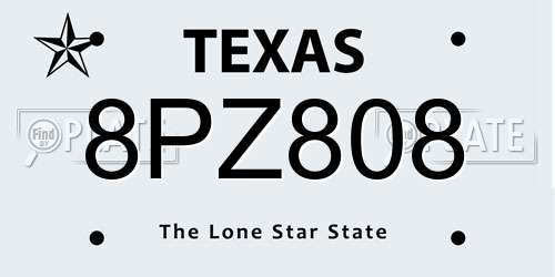 8PZ808 Texas License Plate