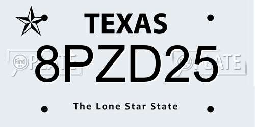 8PZD25 Texas License Plate