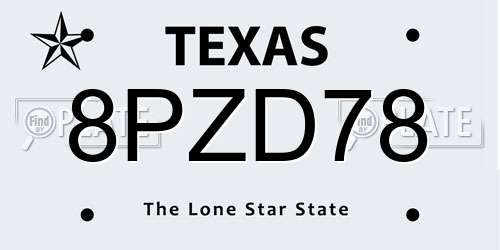 8PZD78 Texas License Plate