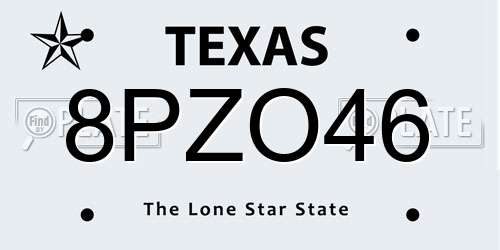 8PZO46 Texas License Plate