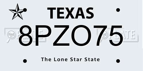 8PZO75 Texas License Plate