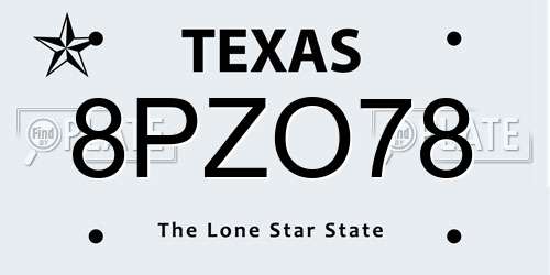 8PZO78 Texas License Plate