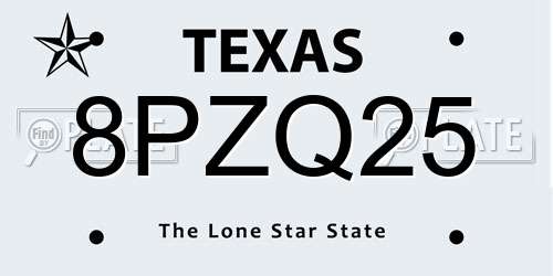 8PZQ25 Texas License Plate