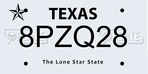 8PZQ28 Texas License Plate