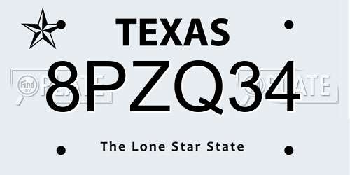 8PZQ34 Texas License Plate
