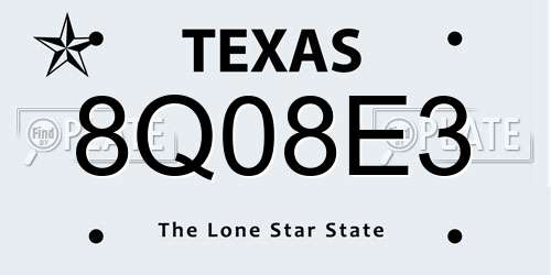 8Q08E3 Texas License Plate