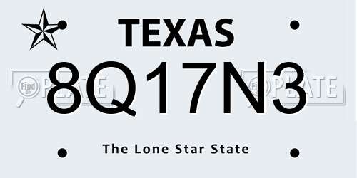 8Q17N3 Texas License Plate