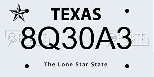 8Q30A3 Texas License Plate