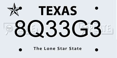 8Q33G3 Texas License Plate
