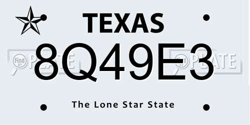 8Q49E3 Texas License Plate